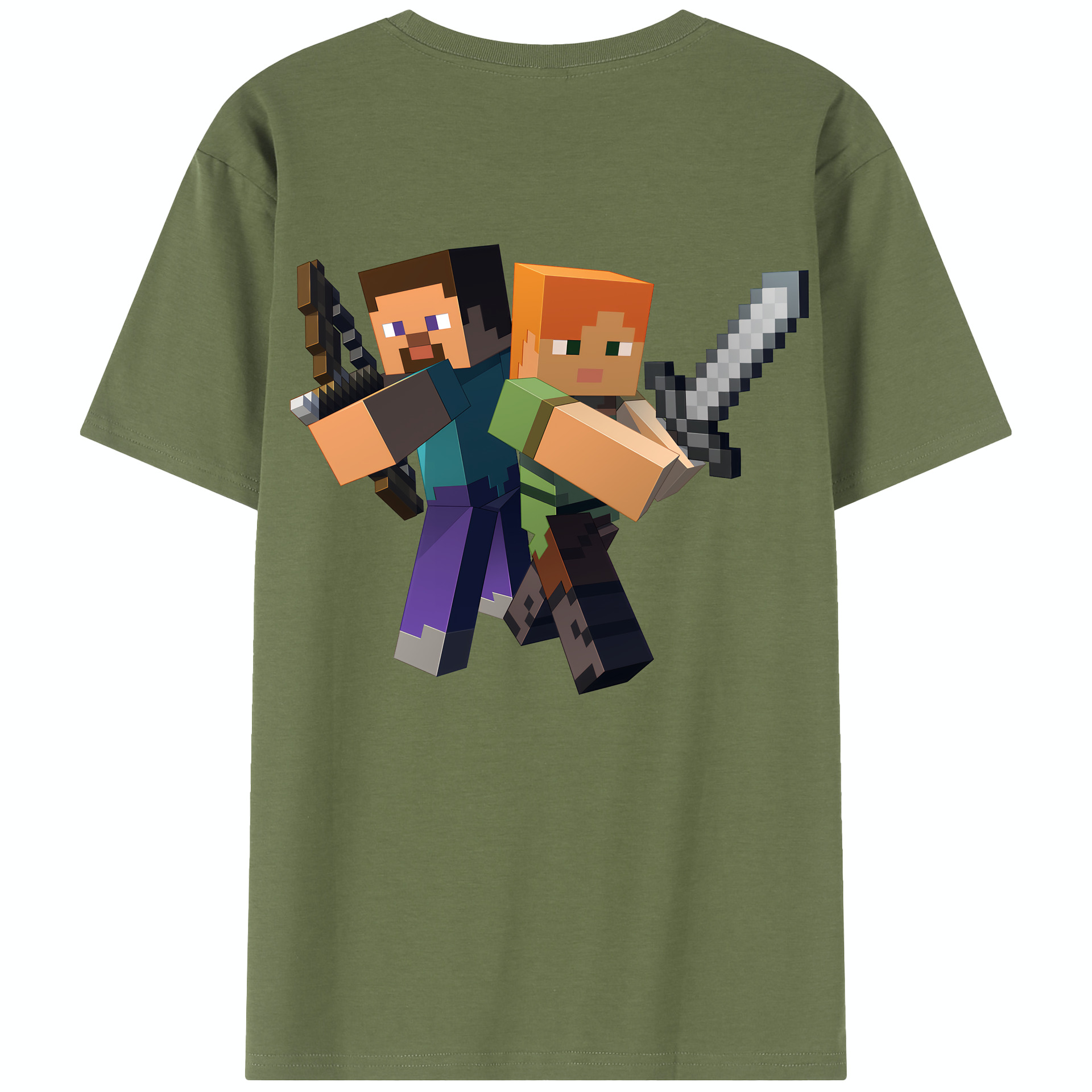 （画像用） マインクラフト ブロックの世界 Minecraft MC Block world 綿100％半袖Tシャツ（背面プリント）